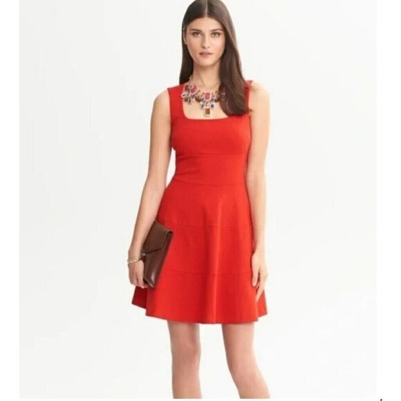 Banana Republic Red Ponte Sleeveless Square Neck Fit & Flare Mini Dress - Picture 1 of 12